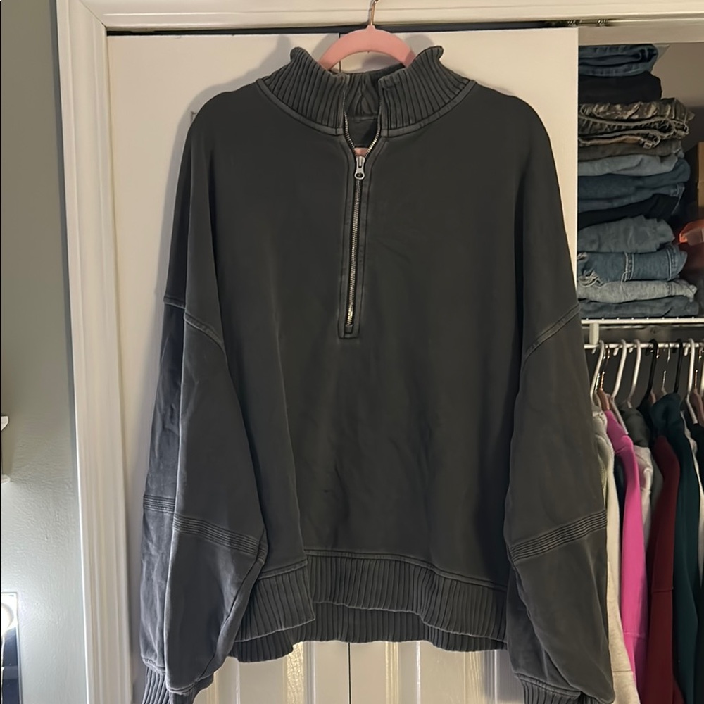 Aerie Gray Half-Zip Sweater